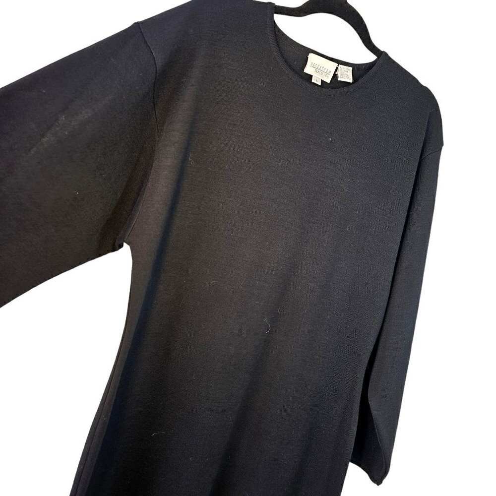 70s 80s Nordstrom Point of View Knit Dress Long Slv Black Shift Round Neck L NWT